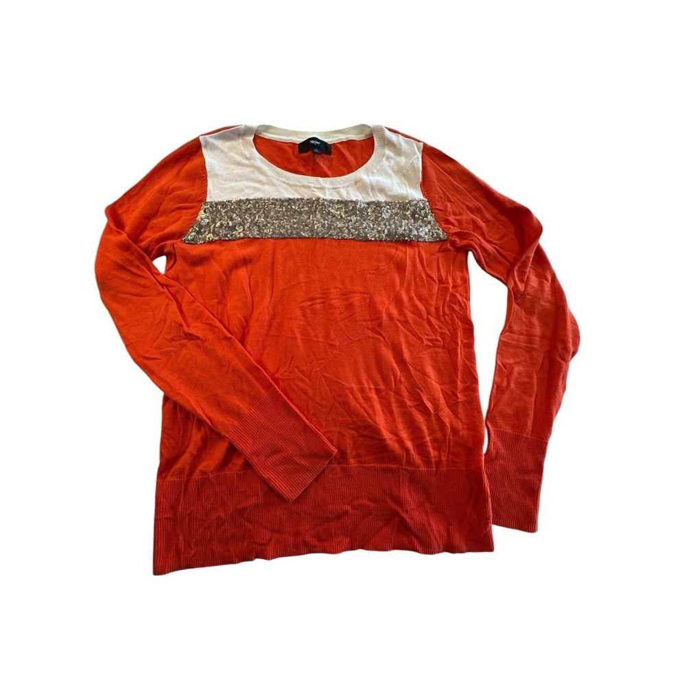 Mossimo Sweater Womens Pullover Size Large Orange Long Sleeve Sequins‎ EUC